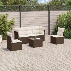 Salon de jardin avec coussins 6 pcs marron r&eacute;sine tress&eacute;e