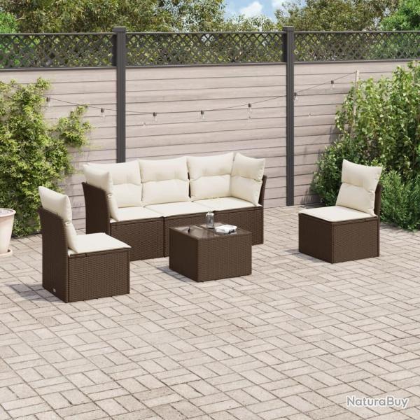 Salon de jardin avec coussins 6 pcs marron r�sine tress�e alsavelo