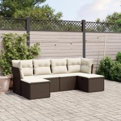 Salon de jardin avec coussins 6 pcs marron r&eacute;sine tress&eacute;e alsavelo