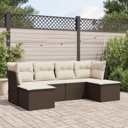 Salon de jardin avec coussins 6 pcs marron r&eacute;sine tress&eacute;e alsavelo