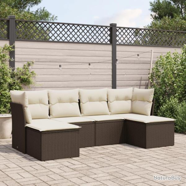 Salon de jardin avec coussins 6 pcs marron r�sine tress�e