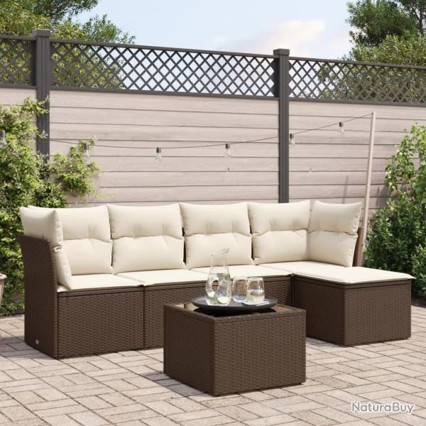 Salon de jardin avec coussins 6 pcs marron r�sine tress�e