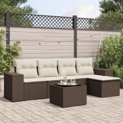 Salon de jardin avec coussins 6 pcs marron r&eacute;sine tress&eacute;e alsavelo