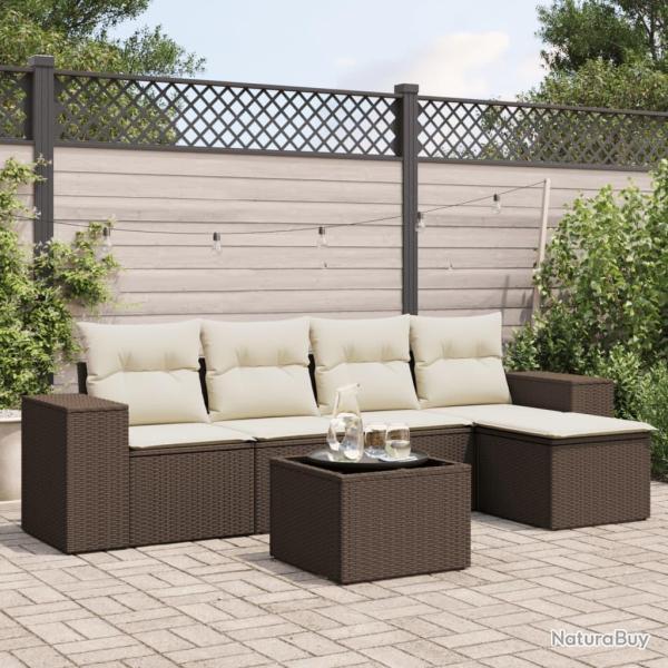 Salon de jardin avec coussins 6 pcs marron r�sine tress�e alsavelo