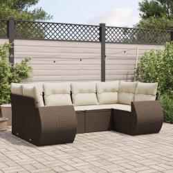Salon de jardin avec coussins 6 pcs marron r&eacute;sine tress&eacute;e