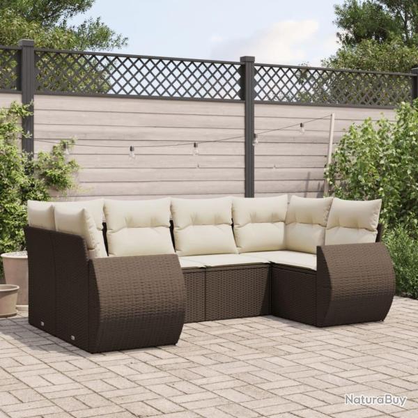 Salon de jardin avec coussins 6 pcs marron r�sine tress�e