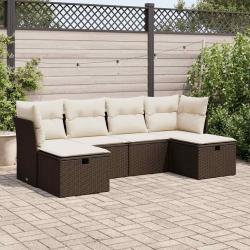 Salon de jardin avec coussins 6 pcs marron r&eacute;sine tress&eacute;e alsavelo