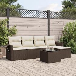 Salon de jardin avec coussins 6 pcs marron r&eacute;sine tress&eacute;e alsavelo