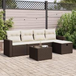 Salon de jardin avec coussins 6 pcs marron r&eacute;sine tress&eacute;e alsavelo