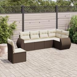 Salon de jardin avec coussins 6 pcs marron r&eacute;sine tress&eacute;e