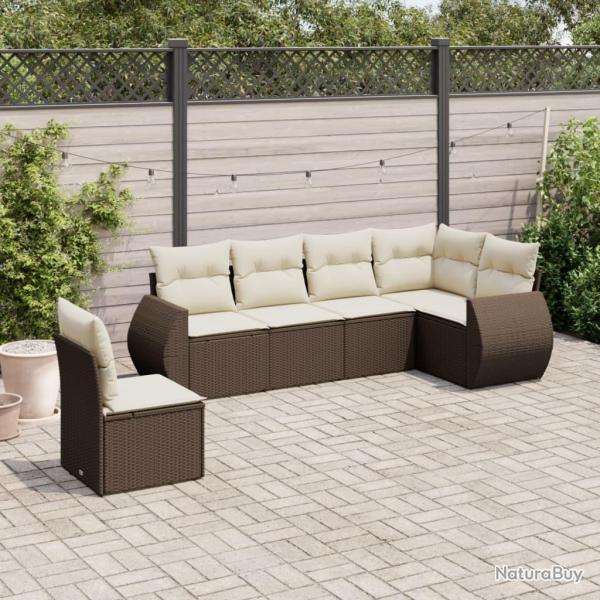 Salon de jardin avec coussins 6 pcs marron r�sine tress�e alsavelo