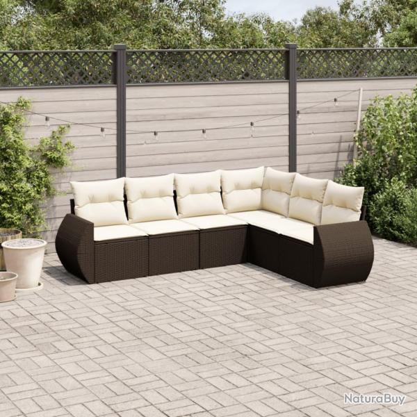 Salon de jardin avec coussins 6 pcs marron r�sine tress�e alsavelo