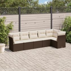 Salon de jardin avec coussins 6 pcs marron r&eacute;sine tress&eacute;e alsavelo