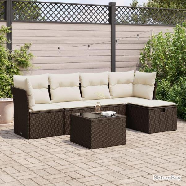 Salon de jardin avec coussins 6 pcs marron r�sine tress�e