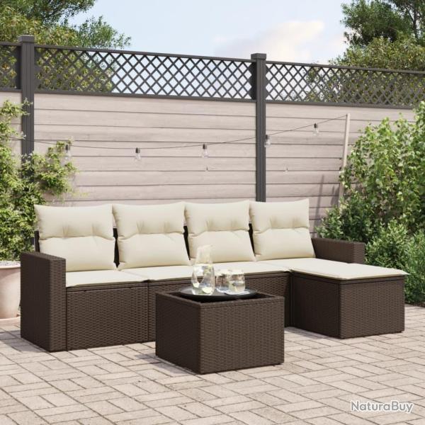 Salon de jardin avec coussins 6 pcs marron r�sine tress�e