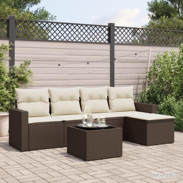 Salon de jardin avec coussins 6 pcs marron r�sine tress�e