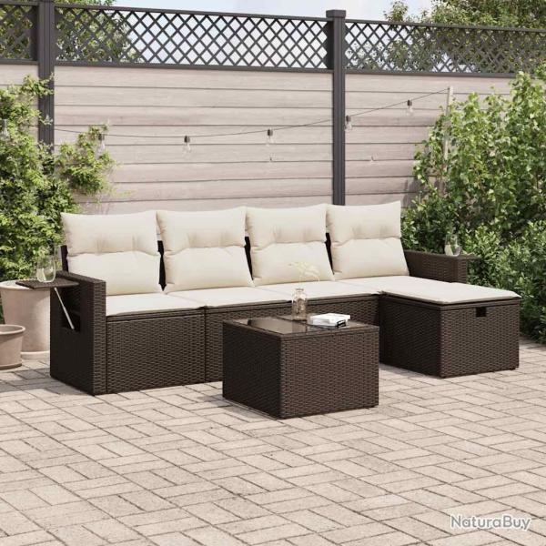 Salon de jardin avec coussins 6 pcs marron r�sine tress�e