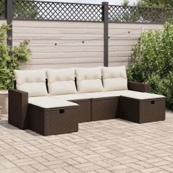 Salon de jardin avec coussins 6 pcs marron r&eacute;sine tress&eacute;e alsavelo