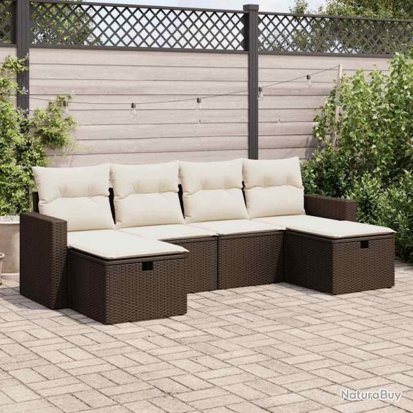 Salon de jardin avec coussins 6 pcs marron r�sine tress�e