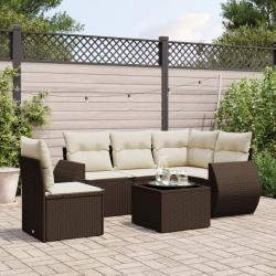 Salon de jardin avec coussins 6 pcs marron r&eacute;sine tress&eacute;e alsavelo