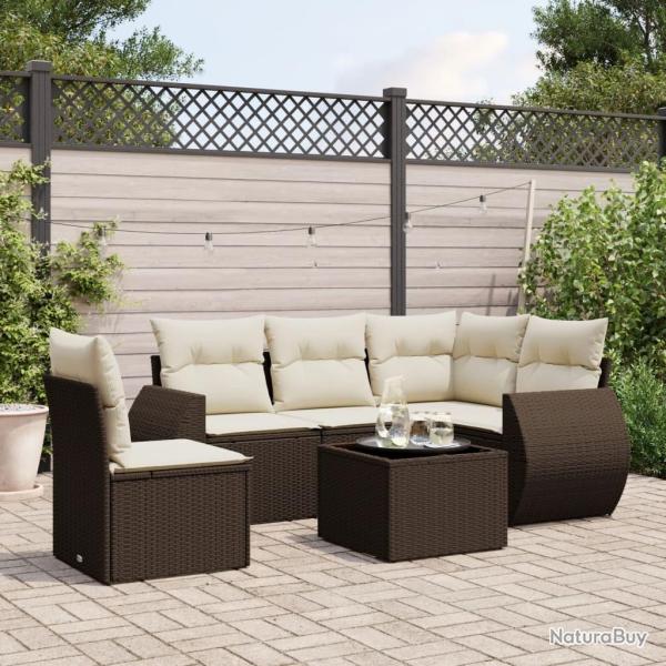 Salon de jardin avec coussins 6 pcs marron r�sine tress�e alsavelo
