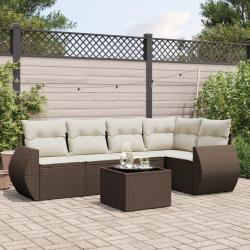 Salon de jardin avec coussins 6 pcs marron r&eacute;sine tress&eacute;e alsavelo