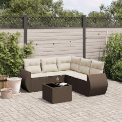 Salon de jardin avec coussins 6 pcs marron r&eacute;sine tress&eacute;e alsavelo