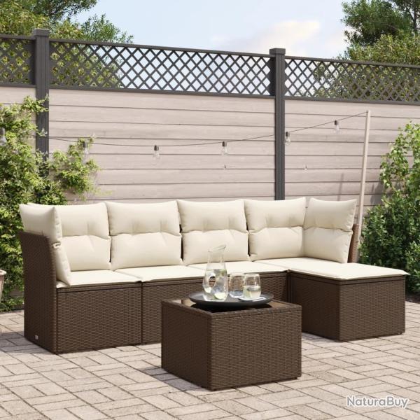 Salon de jardin avec coussins 6 pcs marron r�sine tress�e