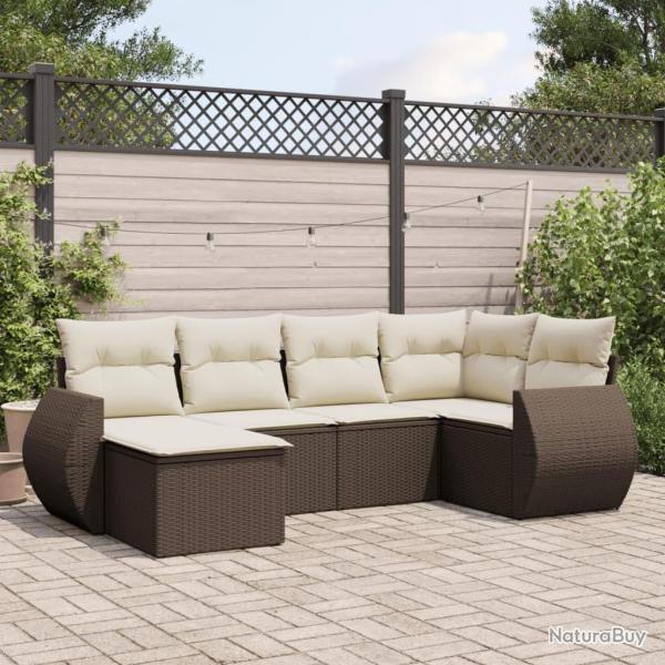 Salon de jardin avec coussins 6 pcs marron r�sine tress�e