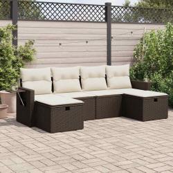 Salon de jardin avec coussins 6 pcs marron r&eacute;sine tress&eacute;e alsavelo