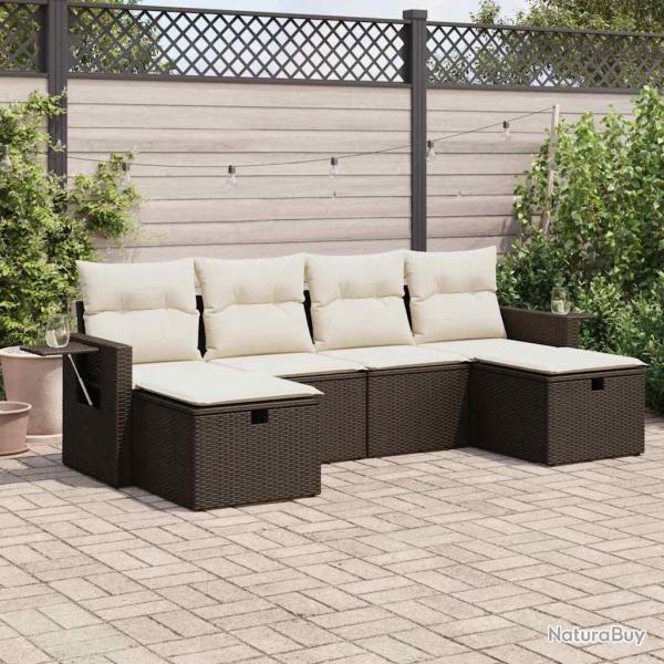 Salon de jardin avec coussins 6 pcs marron r�sine tress�e alsavelo