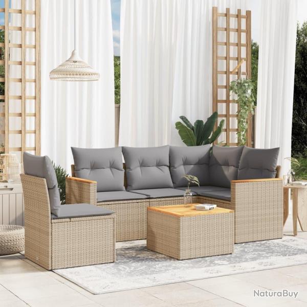 Salon de jardin avec coussins 6pcs m�lange beige r�sine tress�e alsavelo