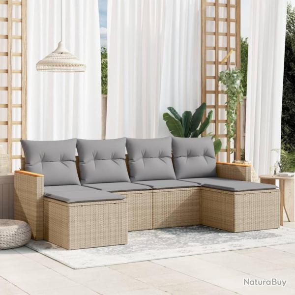 Salon de jardin avec coussins 6pcs m�lange beige r�sine tress�e alsavelo
