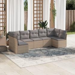 Salon de jardin avec coussins 7 pcs beige r&eacute;sine tress&eacute;e