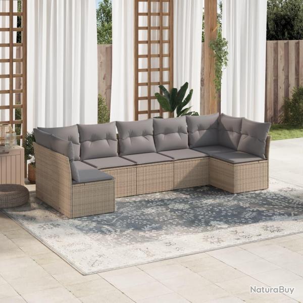 Salon de jardin avec coussins 7 pcs beige r�sine tress�e alsavelo