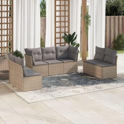 Salon de jardin avec coussins 7 pcs beige r&eacute;sine tress&eacute;e