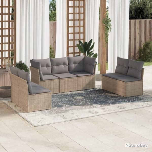 Salon de jardin avec coussins 7 pcs beige r�sine tress�e