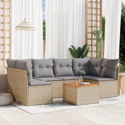 Salon de jardin avec coussins 7 pcs beige r&eacute;sine tress&eacute;e