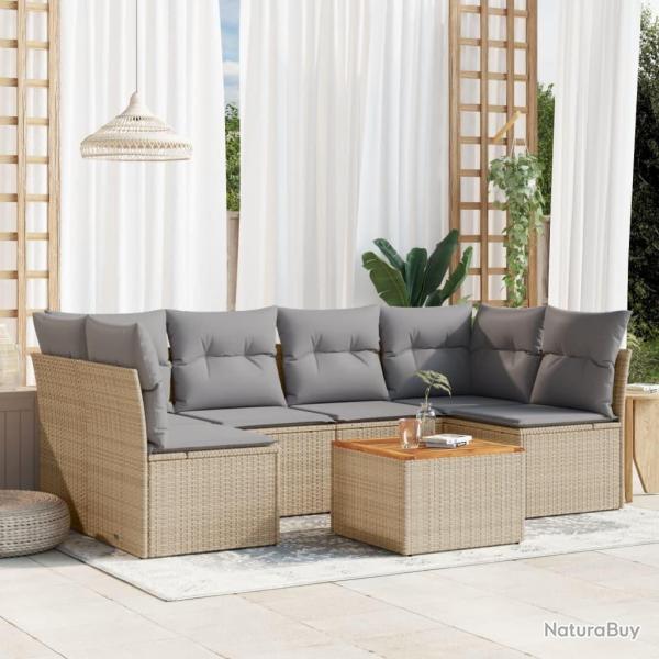 Salon de jardin avec coussins 7 pcs beige r�sine tress�e