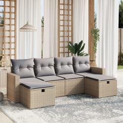 Salon de jardin avec coussins 6pcs m&eacute;lange beige r&eacute;sine tress&eacute;e