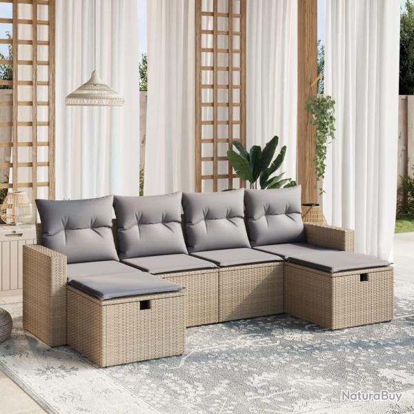 Salon de jardin avec coussins 6pcs m�lange beige r�sine tress�e alsavelo