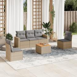 Salon de jardin avec coussins 6pcs m&eacute;lange beige r&eacute;sine tress&eacute;e