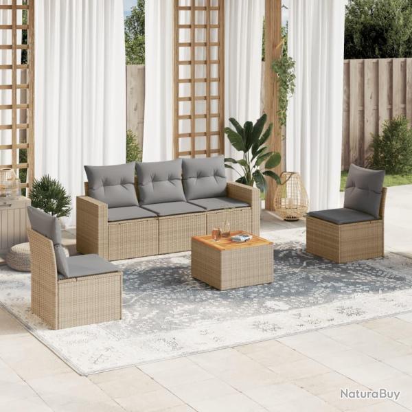 Salon de jardin avec coussins 6pcs m�lange beige r�sine tress�e alsavelo