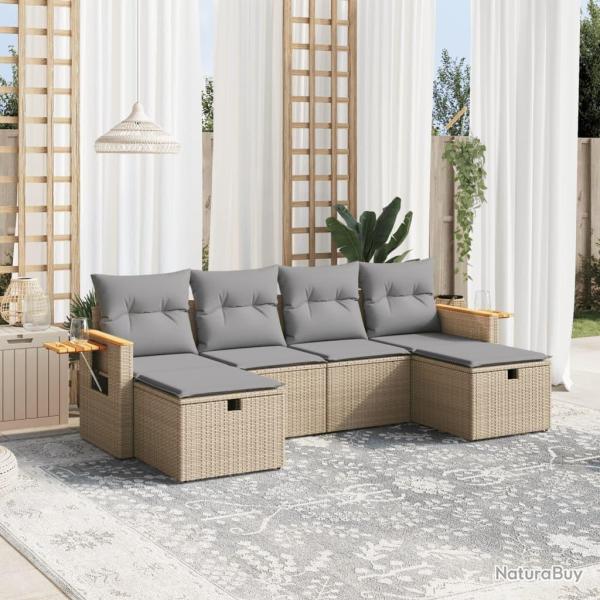 Salon de jardin avec coussins 6pcs m�lange beige r�sine tress�e