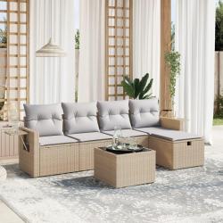 Salon de jardin avec coussins 6pcs m&eacute;lange beige r&eacute;sine tress&eacute;e