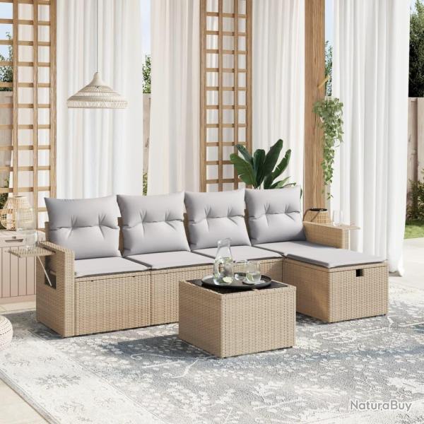 Salon de jardin avec coussins 6pcs m�lange beige r�sine tress�e alsavelo