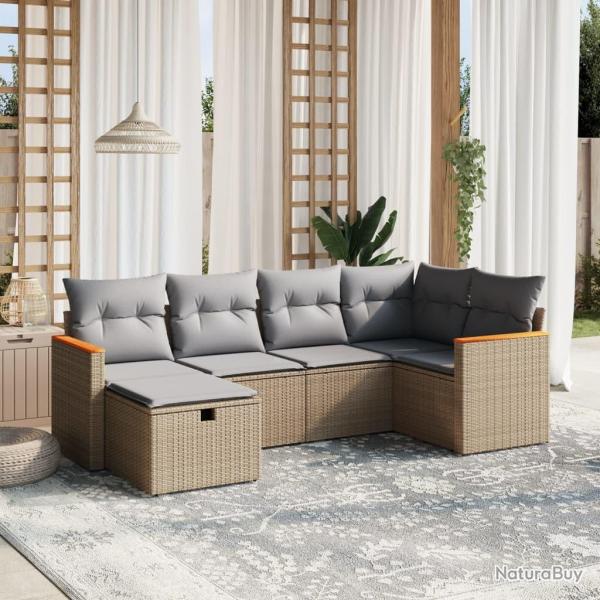 Salon de jardin avec coussins 6pcs m�lange beige r�sine tress�e alsavelo
