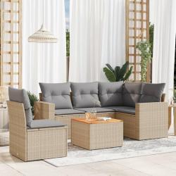 Salon de jardin avec coussins 6pcs m&eacute;lange beige r&eacute;sine tress&eacute;e