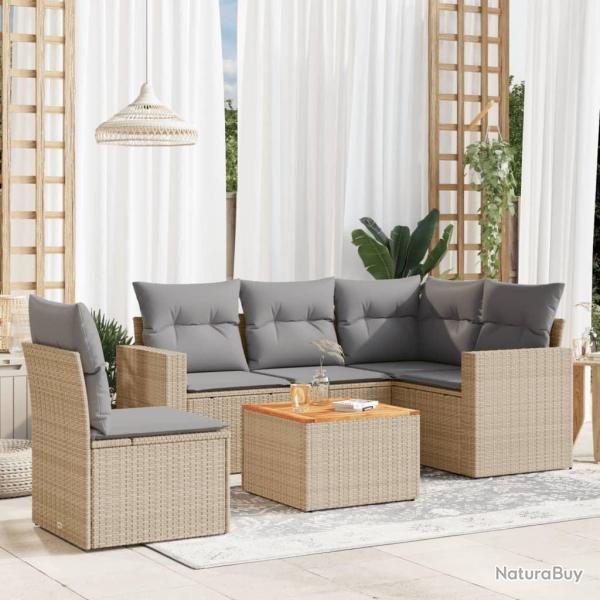 Salon de jardin avec coussins 6pcs m�lange beige r�sine tress�e