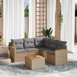 Salon de jardin avec coussins 6pcs m&eacute;lange beige r&eacute;sine tress&eacute;e